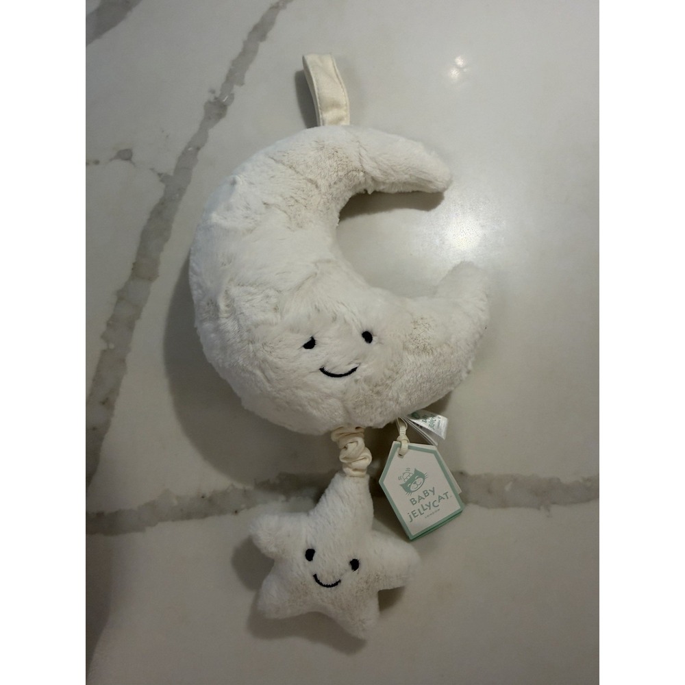 Jellycat White Amuseable Moon Musical Pull Baby Plush Toy Mobile NWT